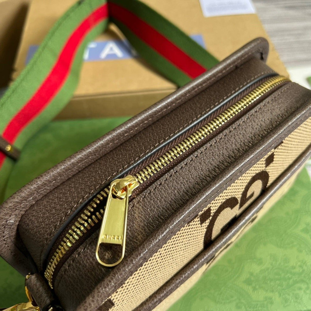 Gucci Jumbo GG Mini Bag Camel And Ebony Jumbo GG Canvas For Women 8.9in/22.5cm