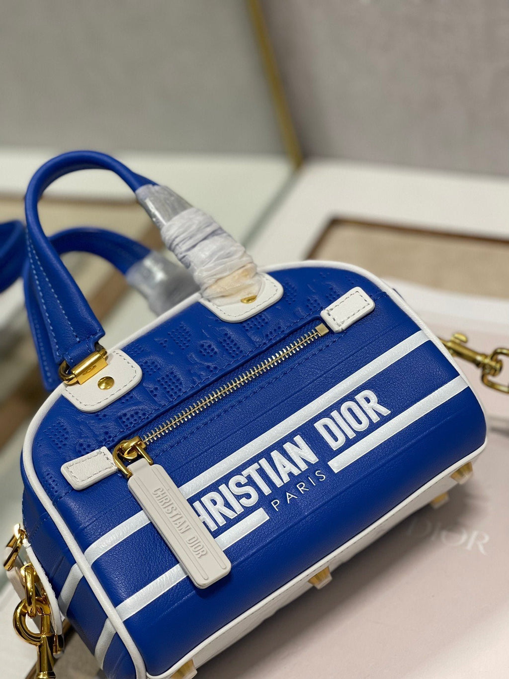 Christian Dior Mini Vibe Zip Bowling Bag 17cm Blue
