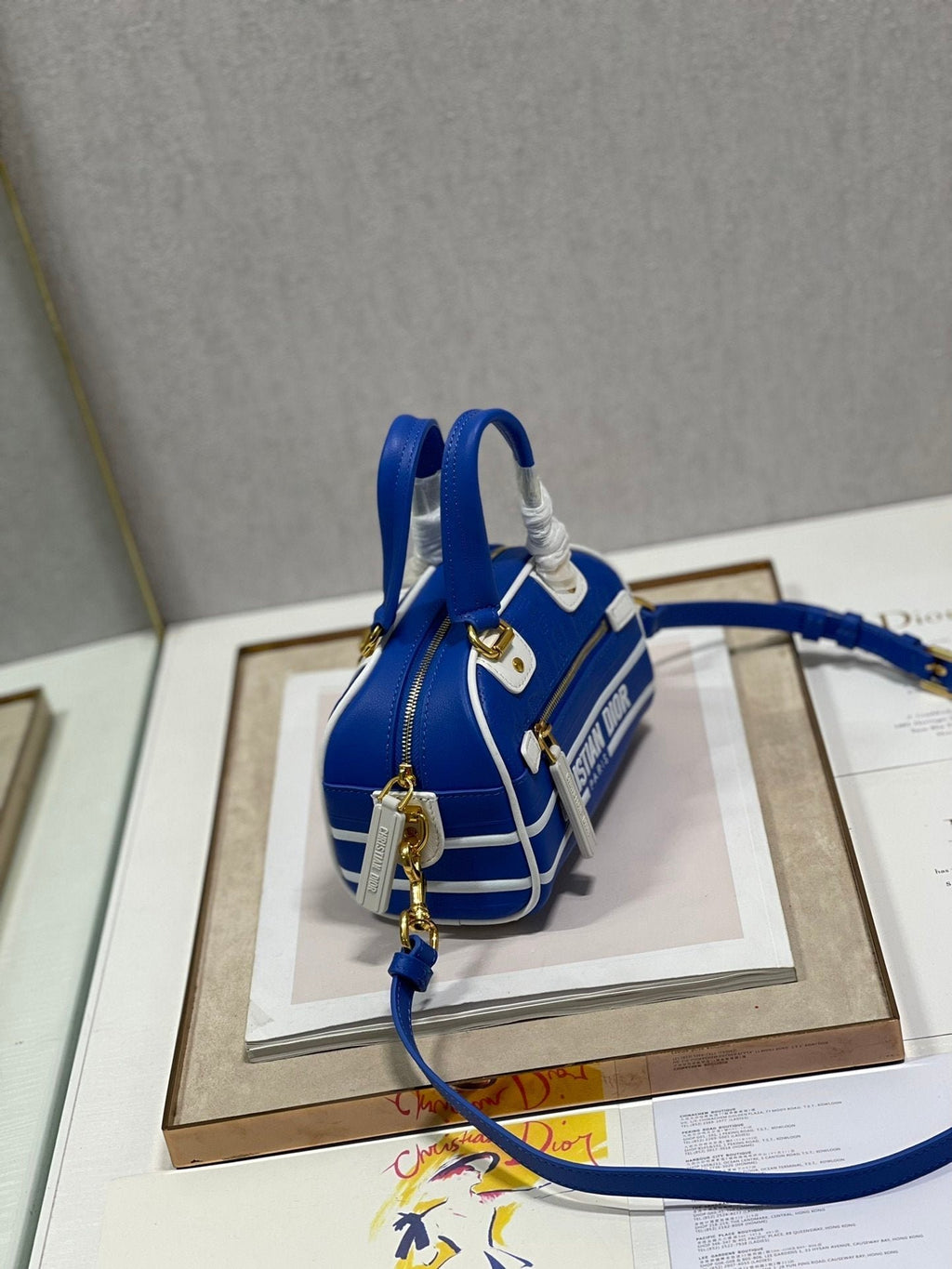 Christian Dior Mini Vibe Zip Bowling Bag 17cm Blue