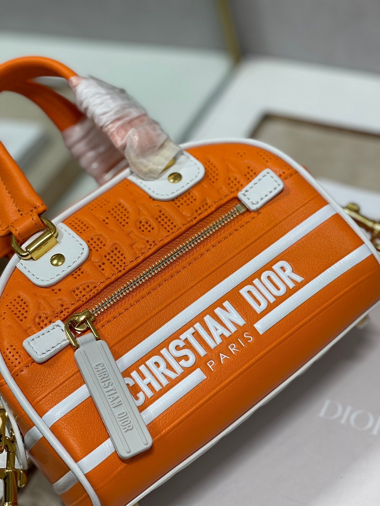 Christian Dior Mini Vibe Zip Bowling Bag 17cm Orange