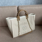 Chanel Deauville Tote 40cm Tweed Bag with Pearl Embroidery Spring/Summer Collection White