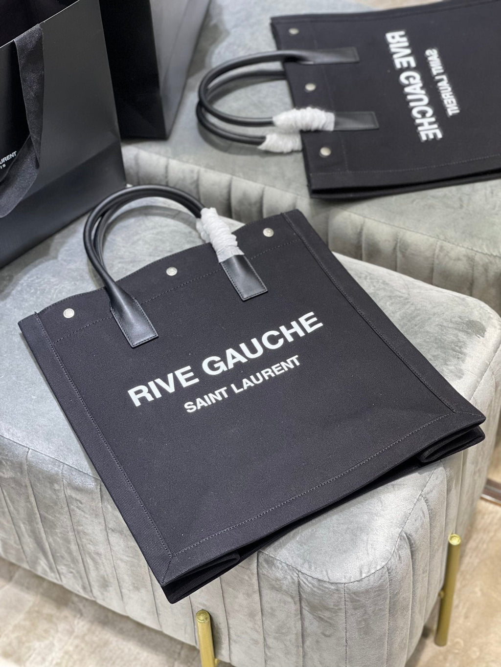 Saint Laurent Rive Gauche North/South Tote Bag In Printed Linen For Women 39cm YSL 63253996N9E1070