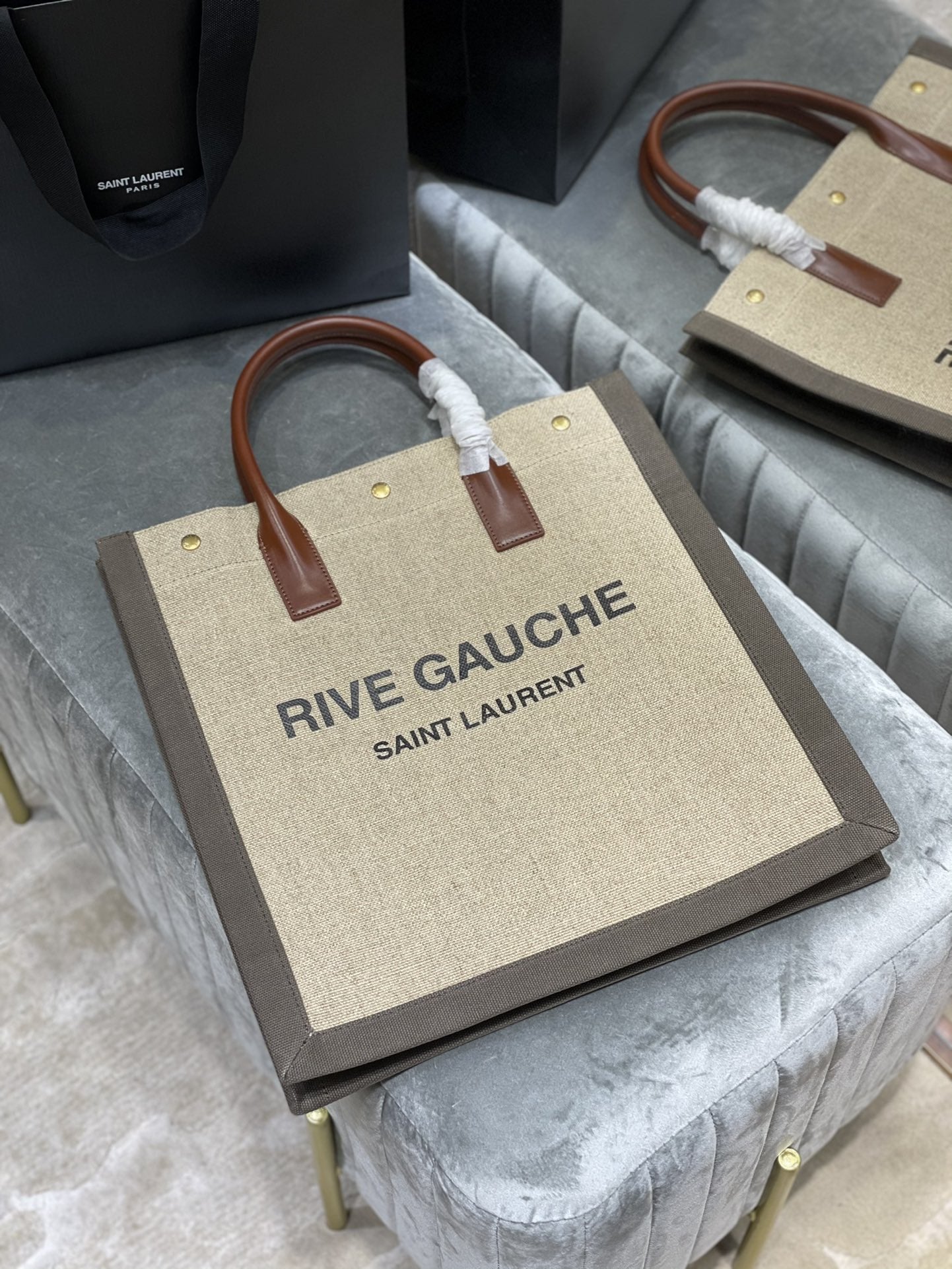 Saint Laurent Rive Gauche North/South Tote Bag In Printed Linen For Women 39cm YSL 632539FAABR9083
