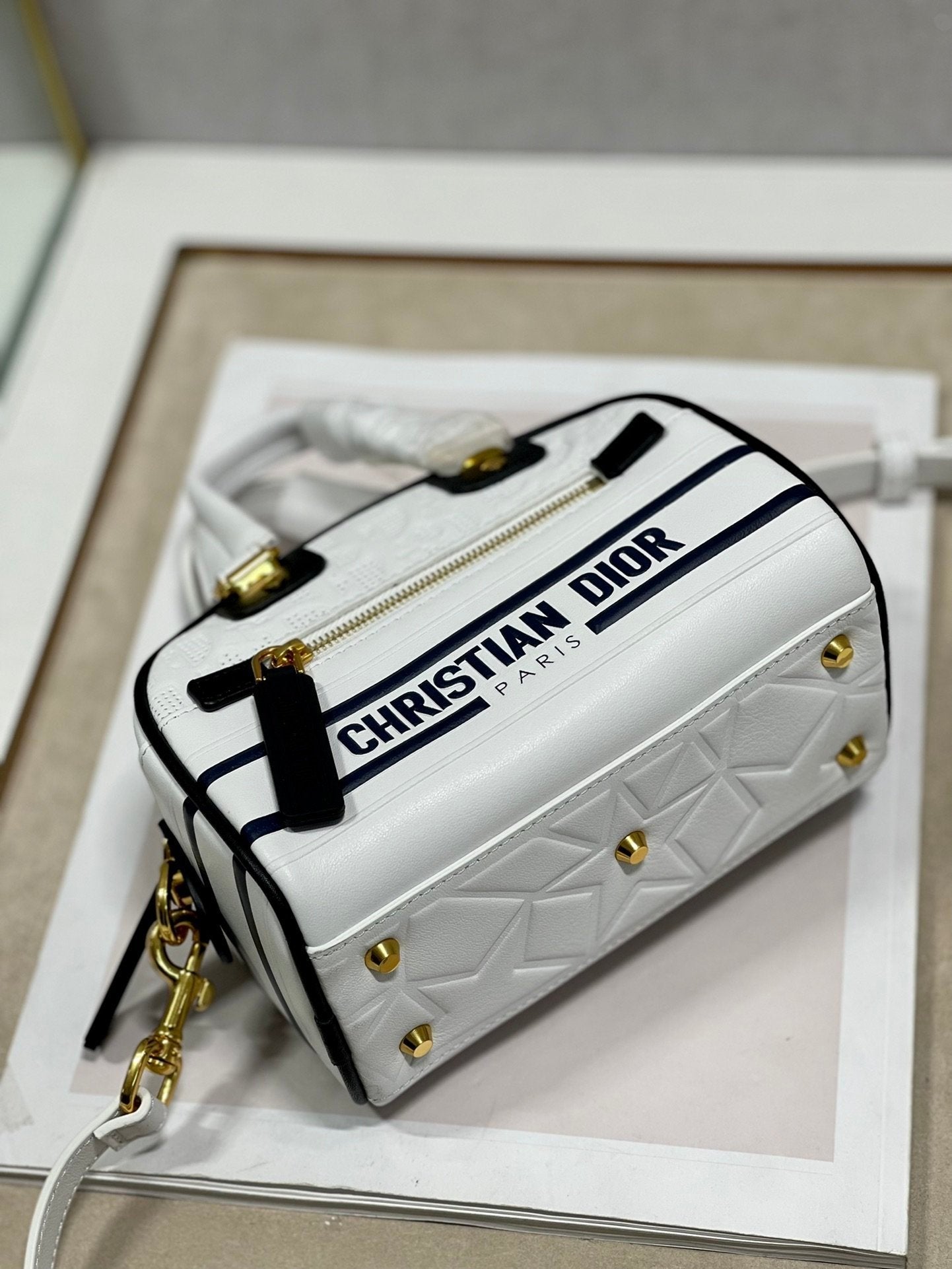 Christian Dior Mini Vibe Zip Bowling Bag 17cm White