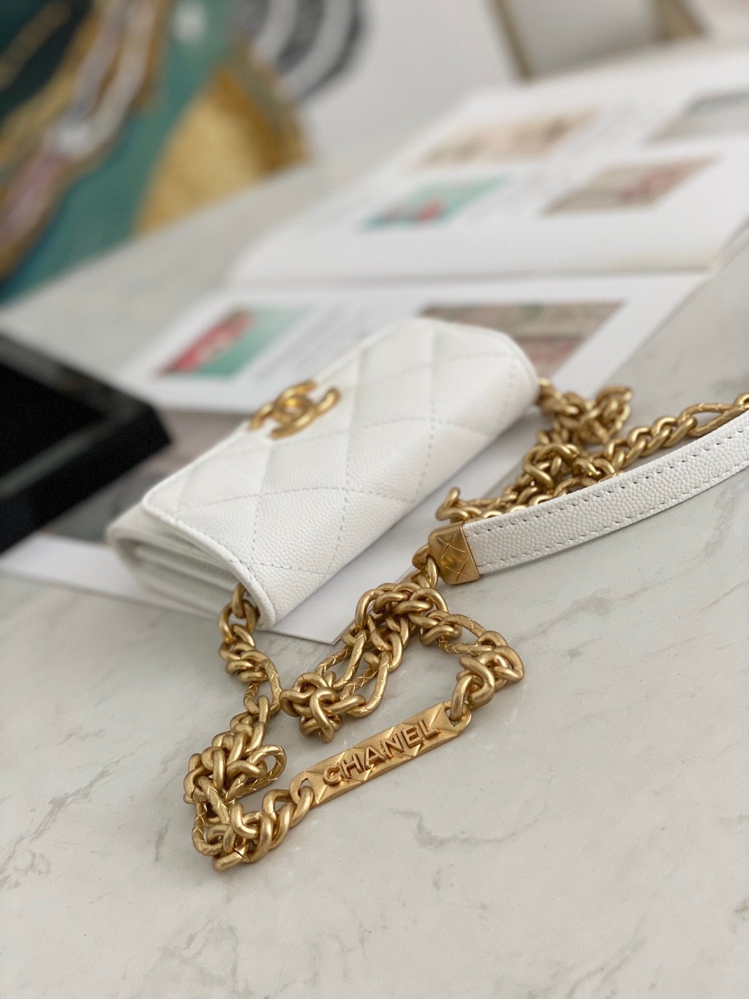 Chanel Flap Bag Mini Gold 12cm White