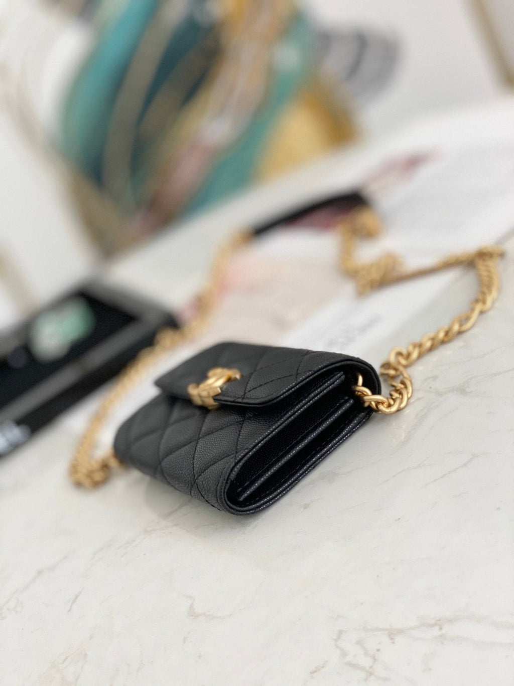 Chanel Flap Bag Mini Gold 12cm Black