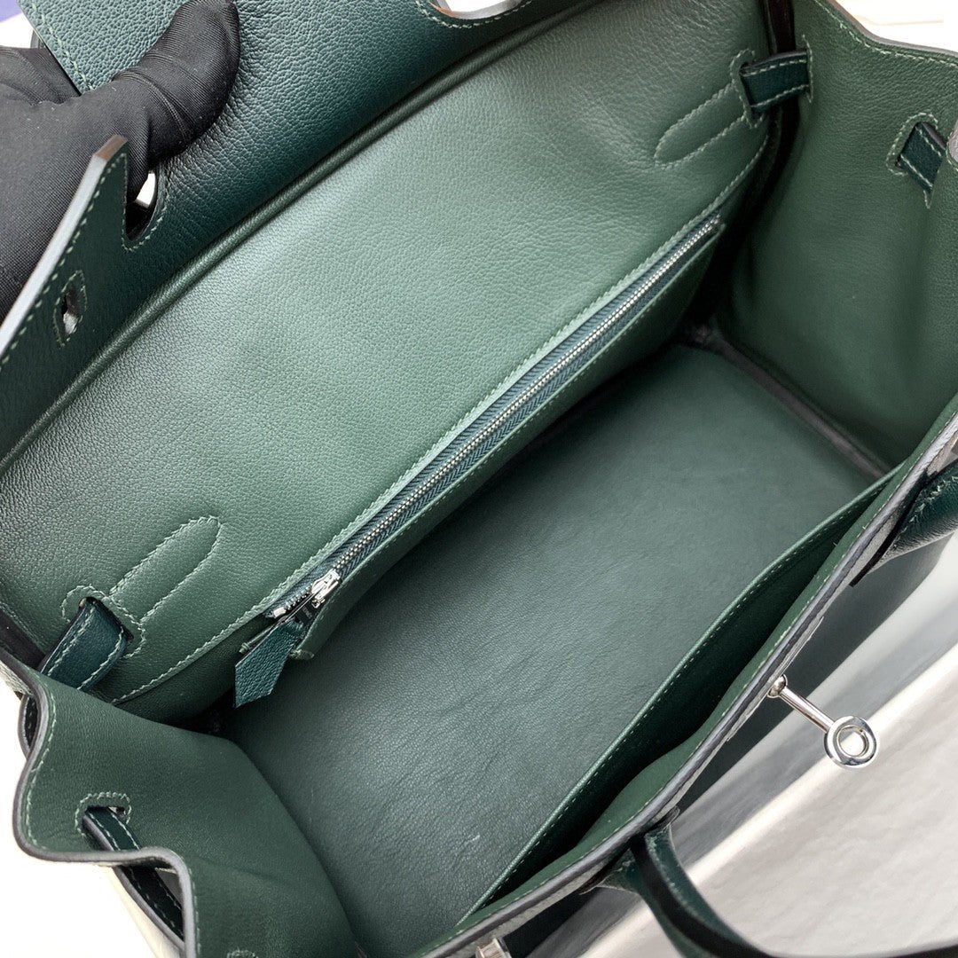 Hermes Birkin Nata Swift Dark Green For Women Silver Toned Hardware 11.8in/30cm