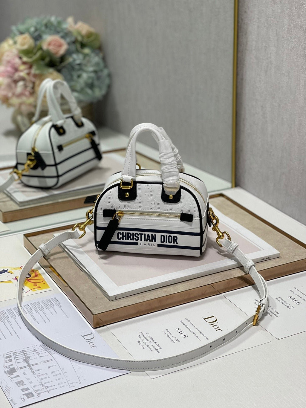 Christian Dior Mini Vibe Zip Bowling Bag 17cm White