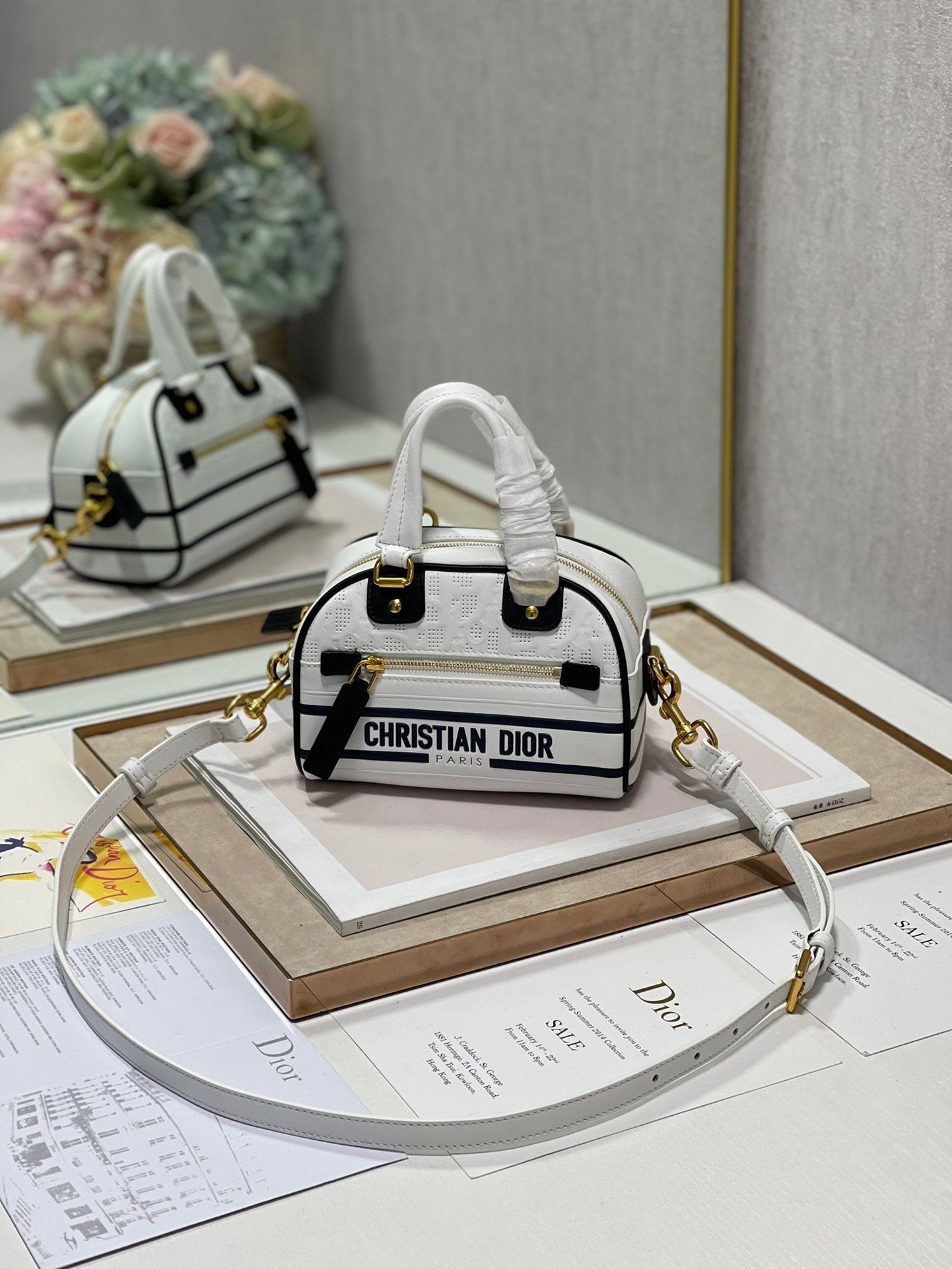 Christian Dior Mini Vibe Zip Bowling Bag 17cm White