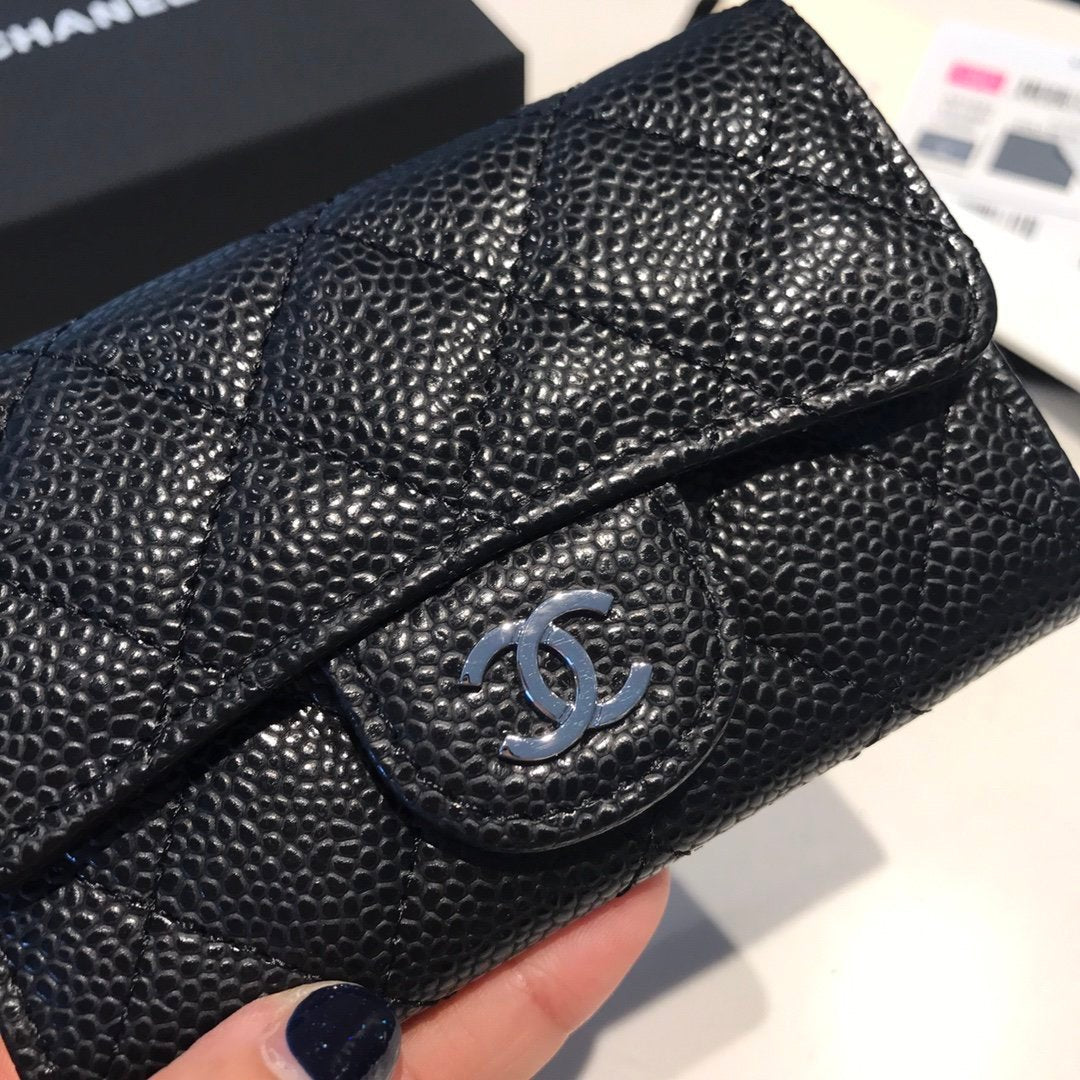 Chanel Co-Co Mini Wallet Silver Hardware 12cm Black