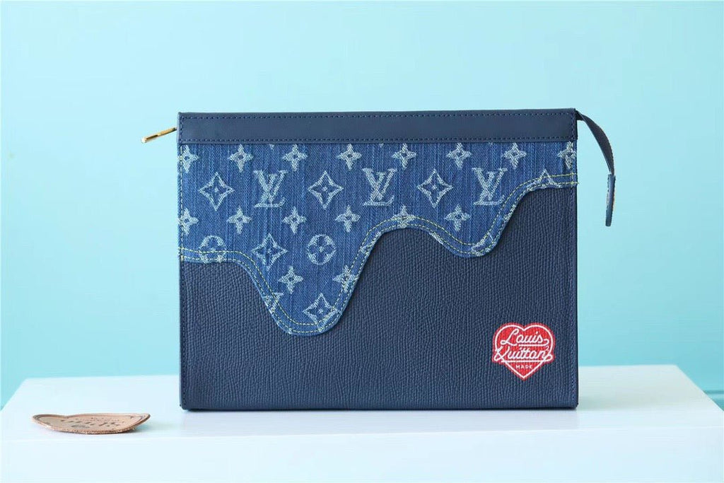 Louis Vuitton Pochette Voyage MM Monogram Drip Blue By Nigo For Pre-Spring, Men’s Travel Accessories 27cm LV M45961