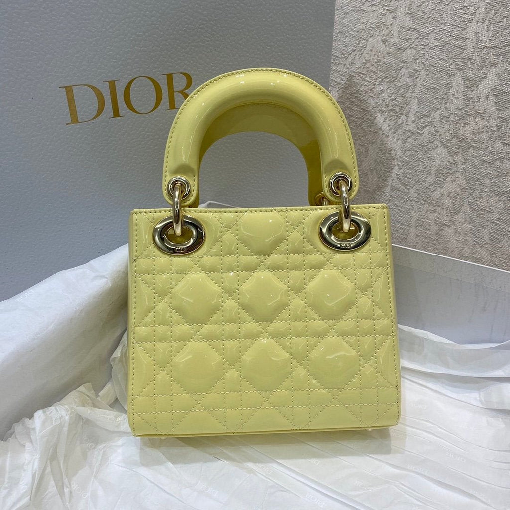 Christian Dior Lady Dior Bag Gold Hardware 17cm Yellow