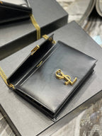 Saint Laurent Cassandra Medium Chain Bag In Grain De Poudre Embossed 22cm Black