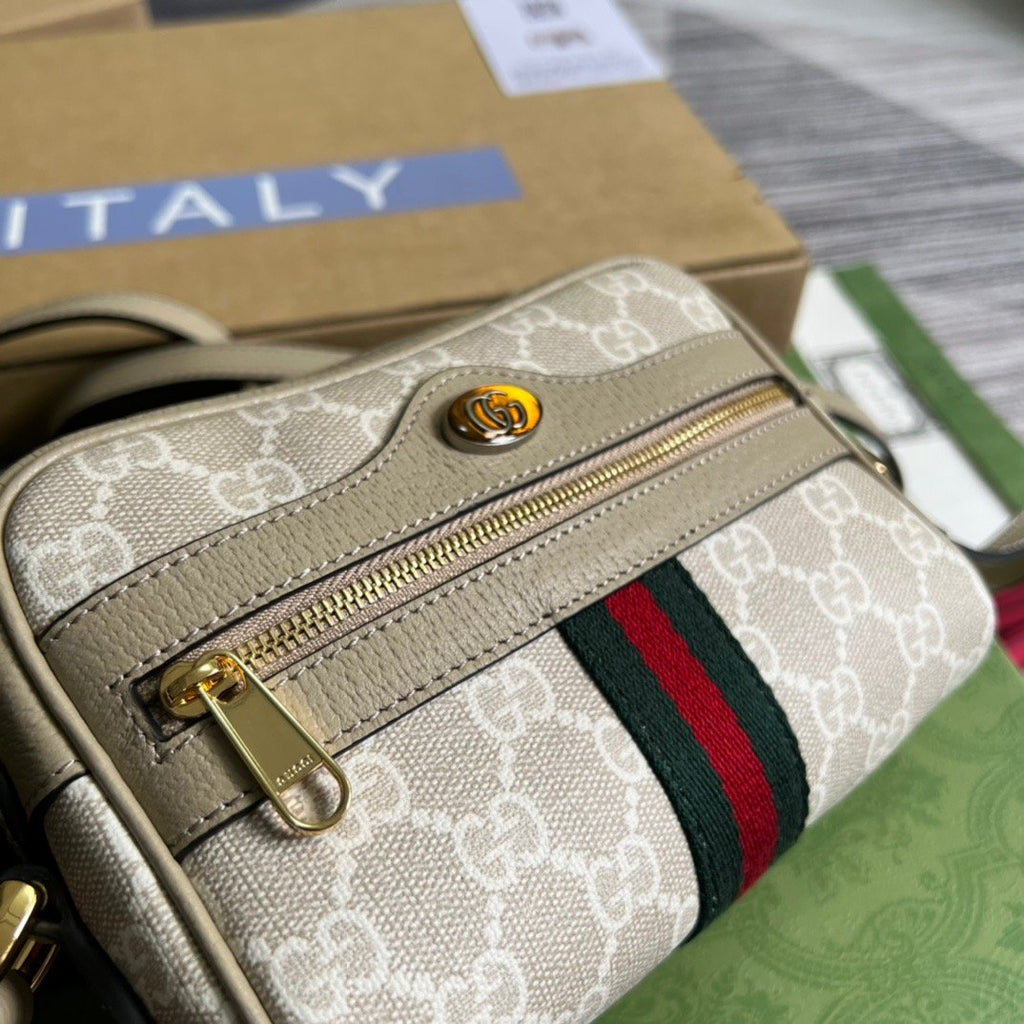 Gucci Ophidia Mini GG Bag Beige And Ebony GG Supreme Canvas, With Beige For Women 7in/17.5cm