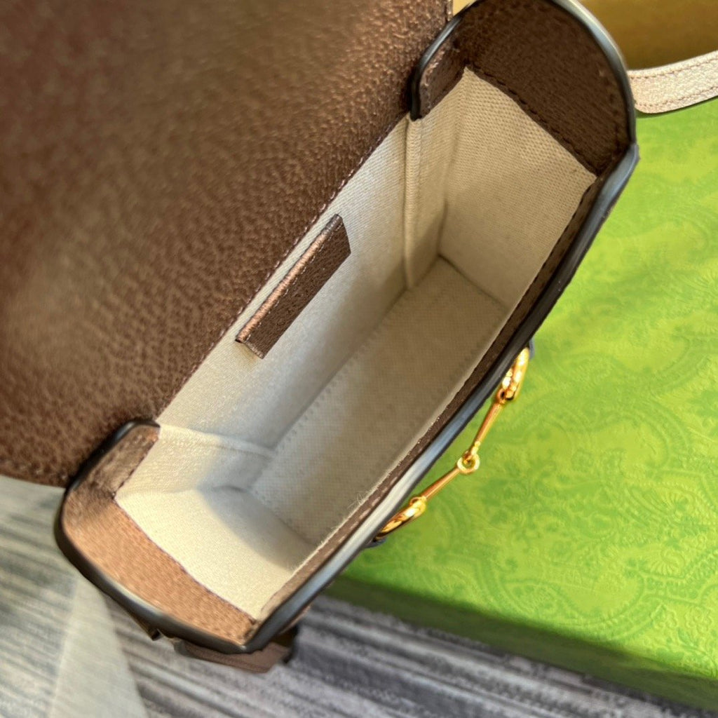 Gucci Horsebit 1955 Mini Bag Beige And Ebony GG Supreme Canvas With Geometric Print For Women 6.7in/17cm