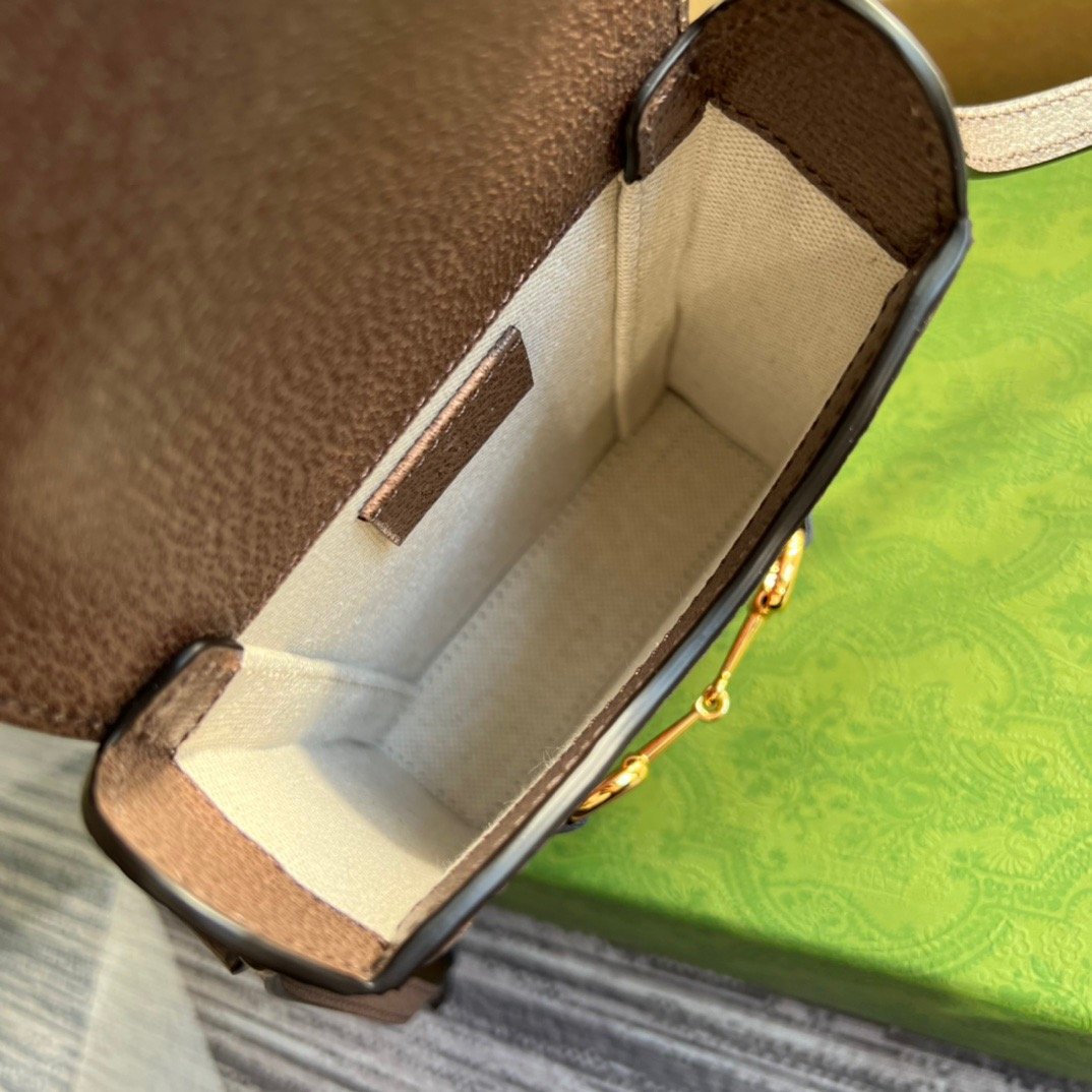 Gucci Horsebit 1955 Mini Bag Beige And Ebony GG Supreme Canvas With Geometric Print For Women 6.7in/17cm