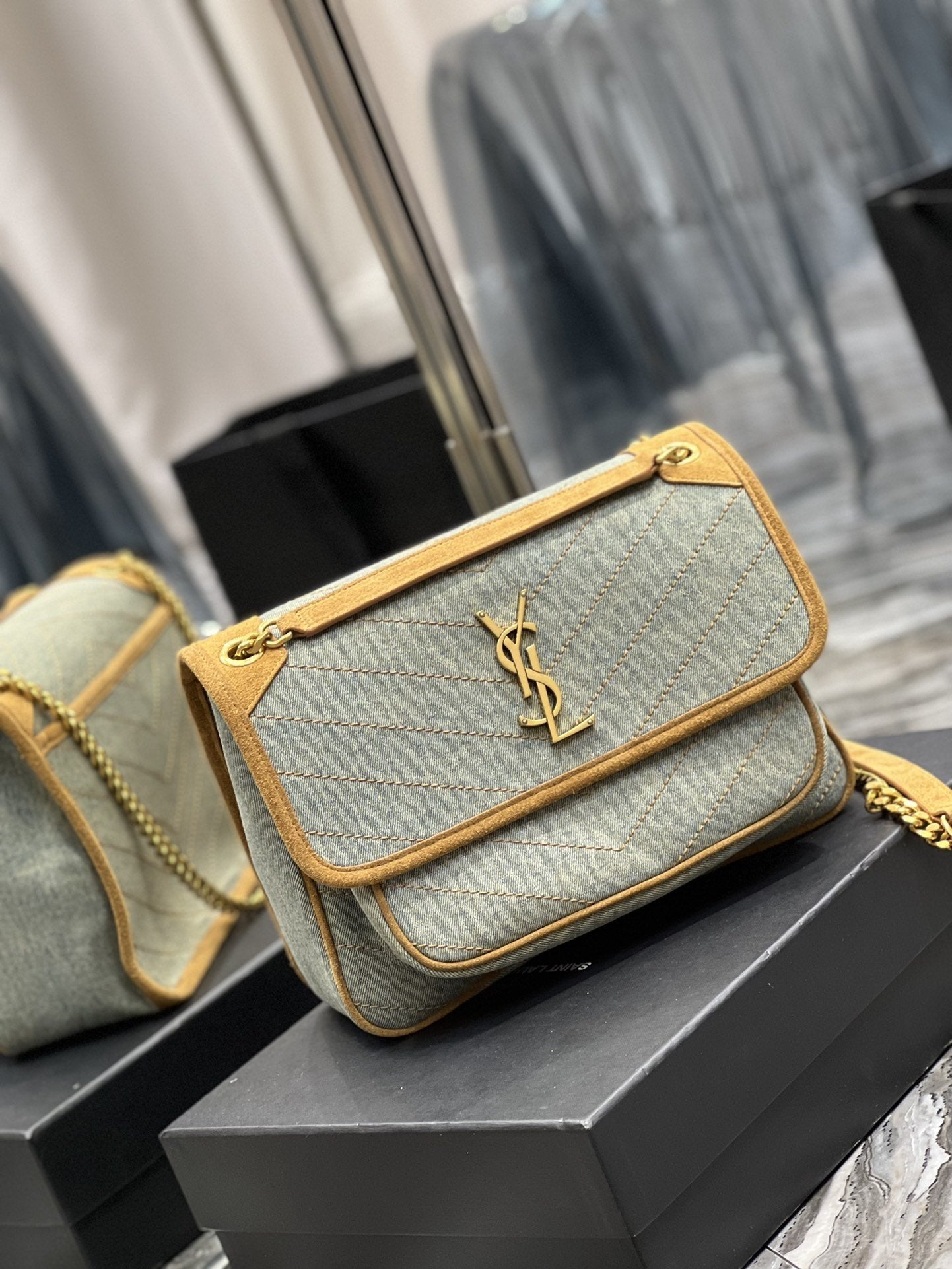Saint Laurent Niki Medium Chain Bag In Canvas For Women 28cm YSL