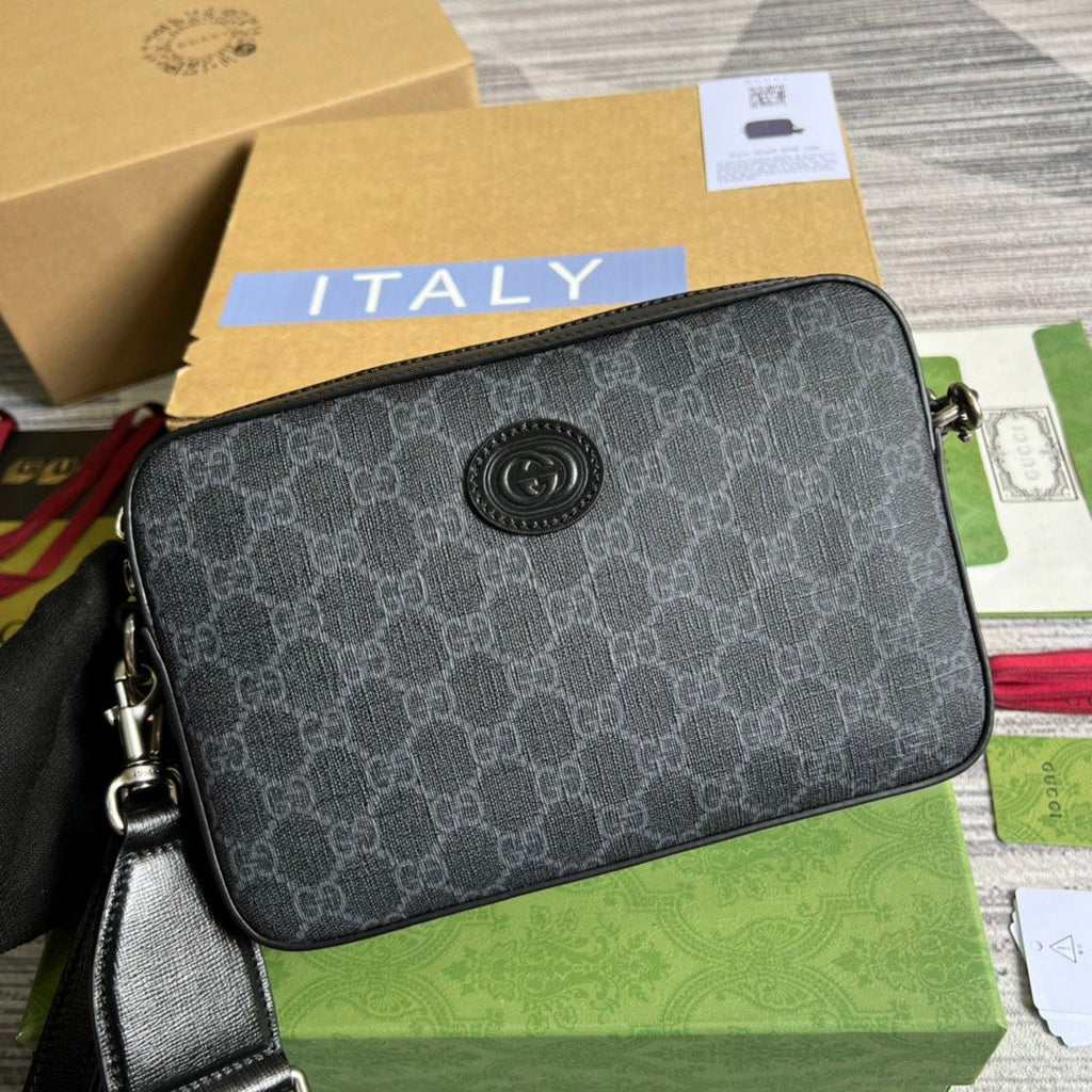 Gucci Shoulder Bag With Interlocking G Black GG Supreme Canvas For Women 9.6in/24.5cm