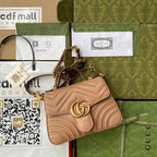 Gucci GG Marmont Mini Top Handle Bag Beige For Women, Women’s Bags 8.3in/21cm