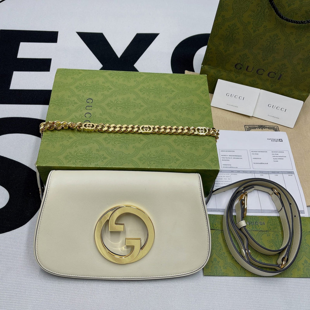 Gucci Blondie Shoulder Bag White For Women, Women’s Bags 11in/28cm