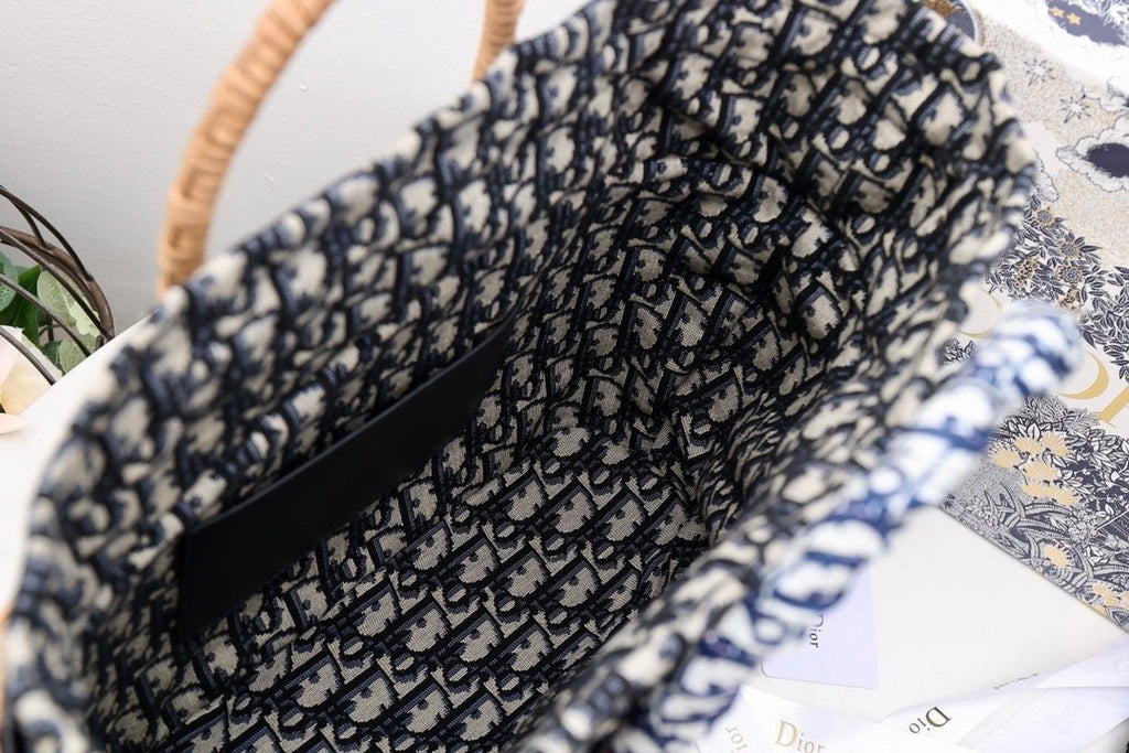 Christian Dior Blue Wicker Bucket Bag 28cm