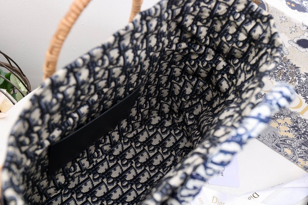 Christian Dior Blue Wicker Bucket Bag 28cm