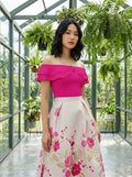 Blush Bloom Tiered Off-Shoulder Knit Top in hot pink