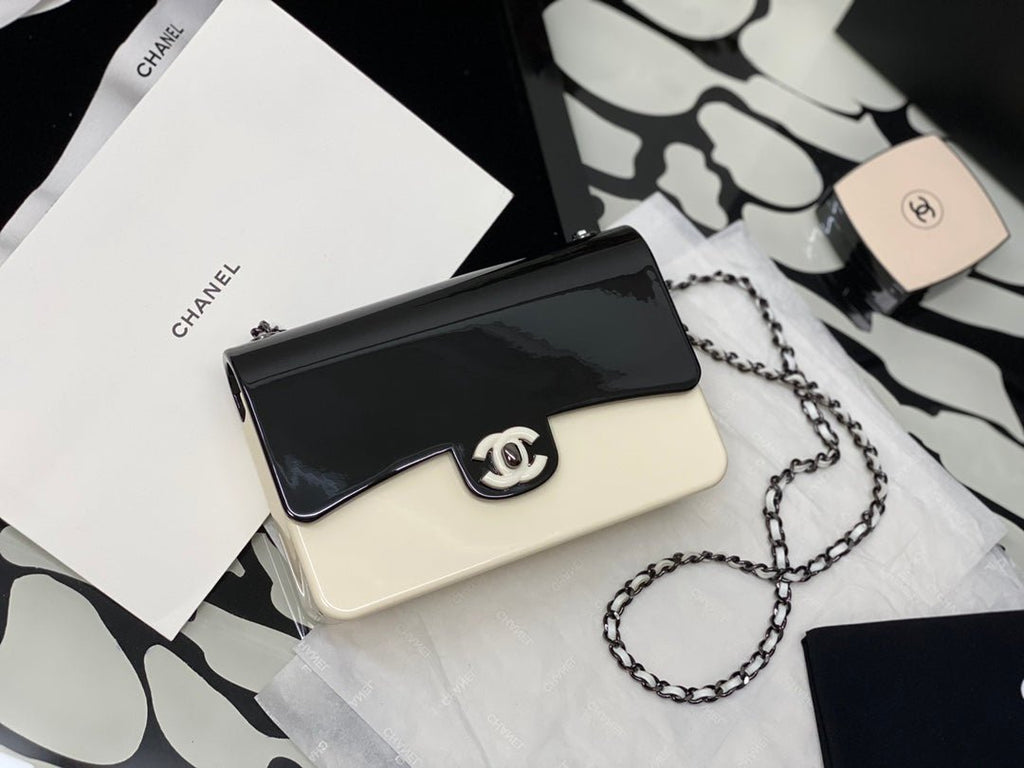 Chanel Black Ivory Hard Evening Plastic Small Evening Shoulder Flap Bag 18cm