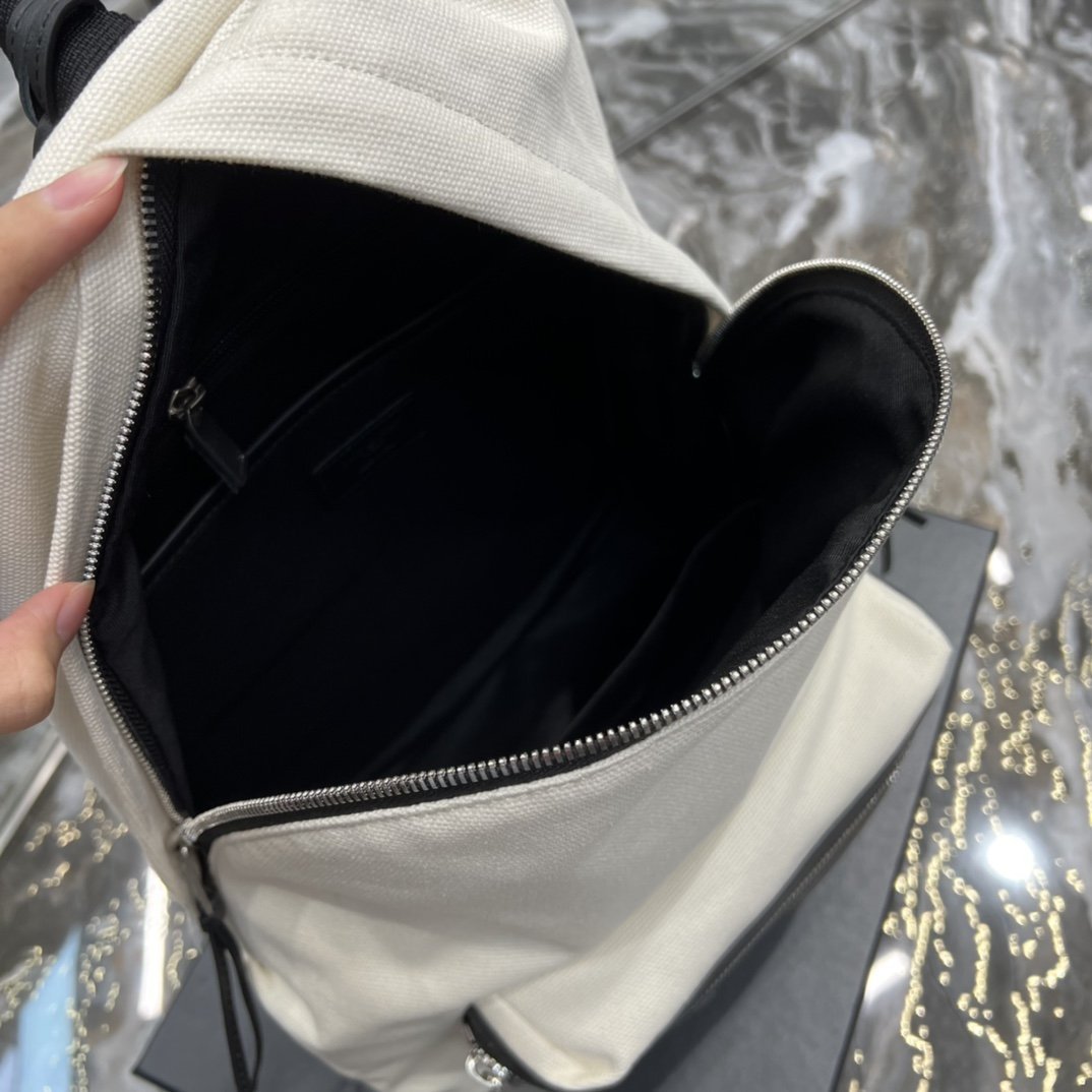 Saint Laurent City Backpack In Canvas Unisex 35cm White