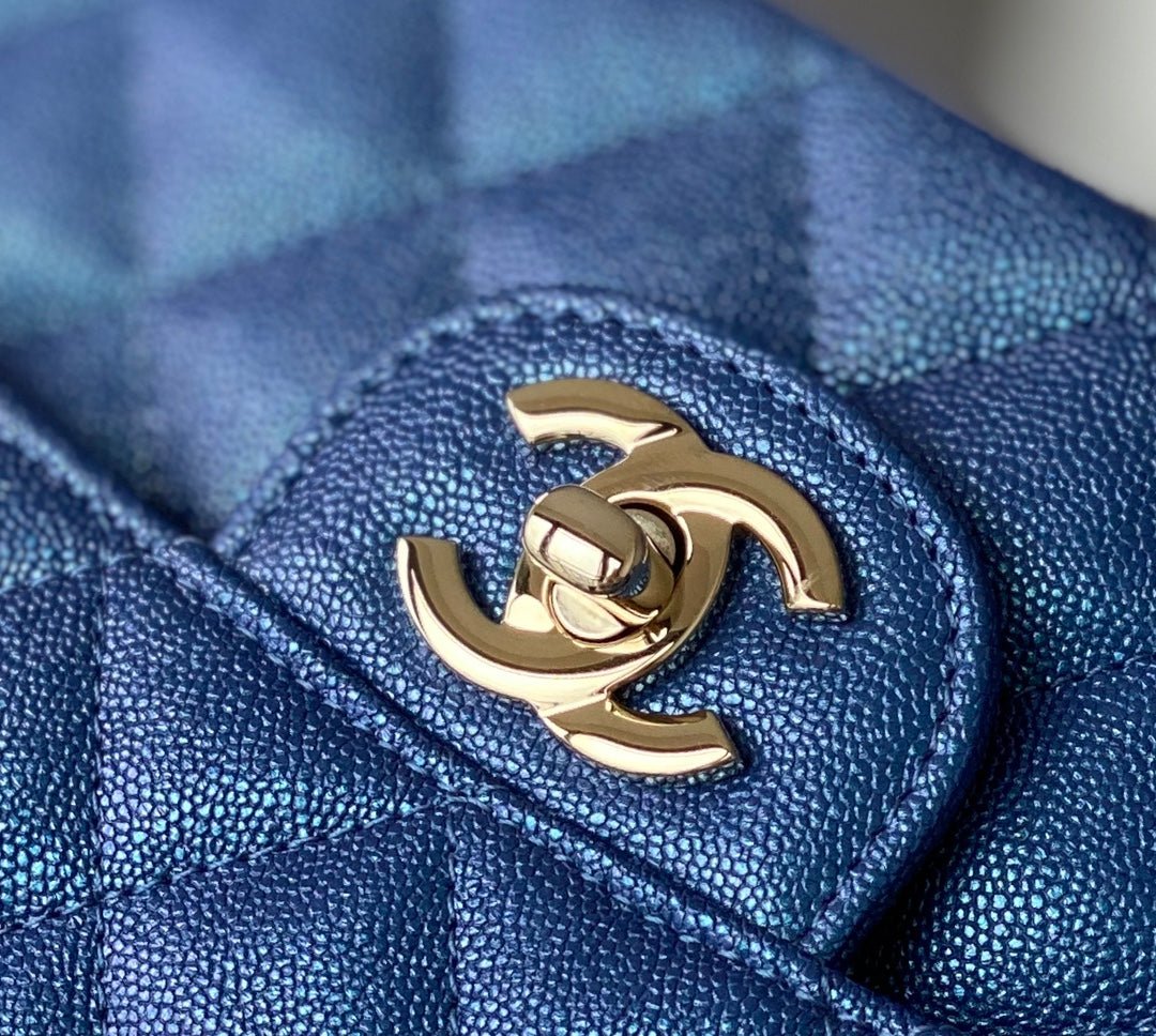 Chanel Classic Flapbag Silver Hardware 26cm Blue