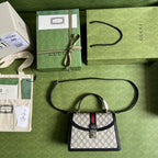 Gucci Ophidia Small Top Handle Bag Beige And Blue GG Supreme Canvas For Women 10in/25cm