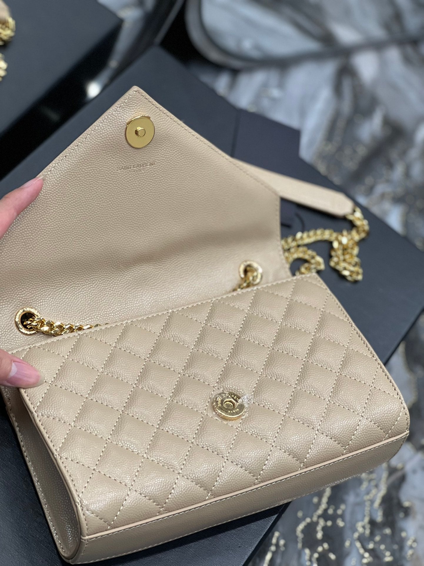 Saint Laurent Small Bag In Mix Matelasse 21cm Beige