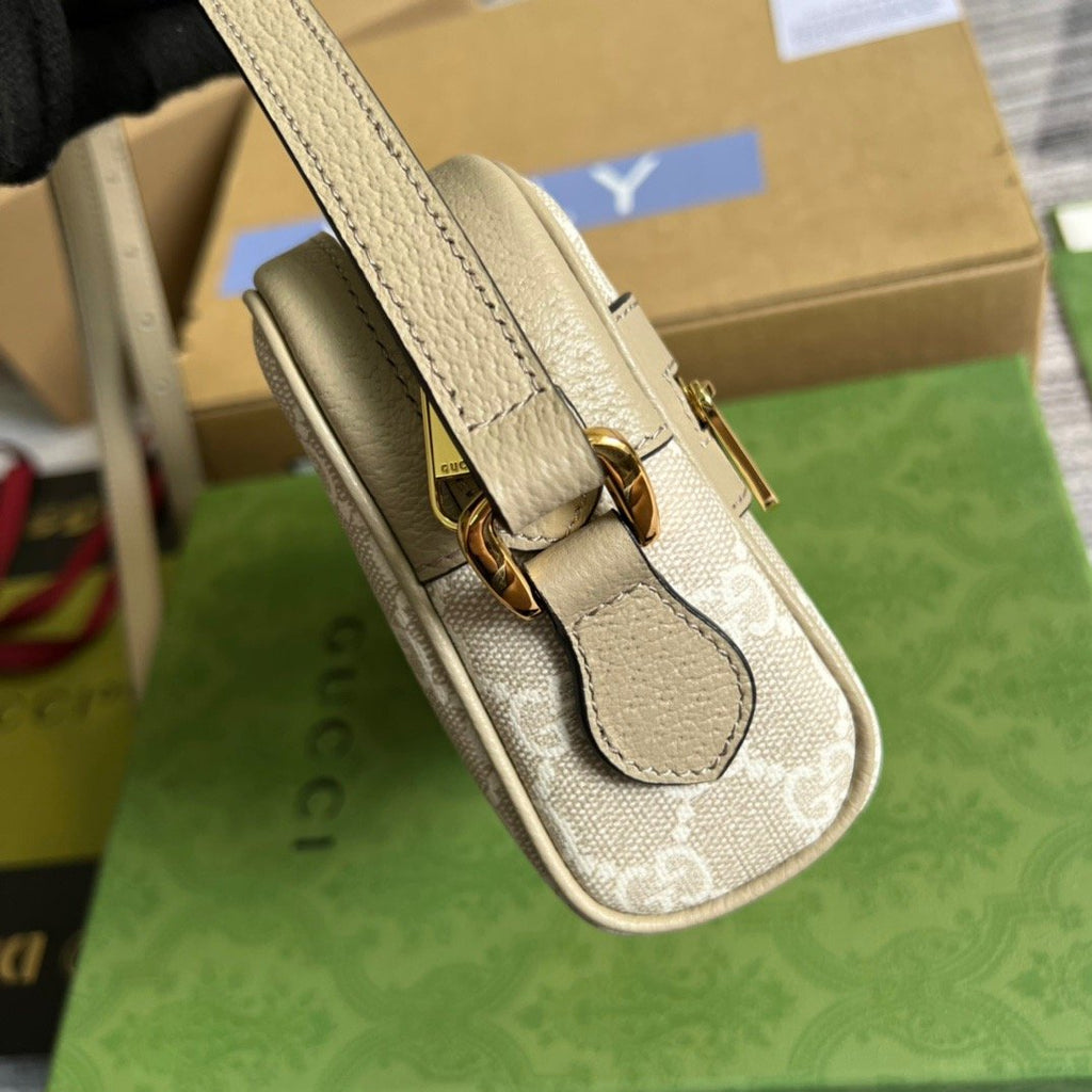 Gucci Ophidia Mini GG Bag Beige And Ebony GG Supreme Canvas, With Beige For Women 7in/17.5cm