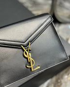 Saint Laurent Cassandra Medium Chain Bag In Grain De Poudre Embossed 22cm Black