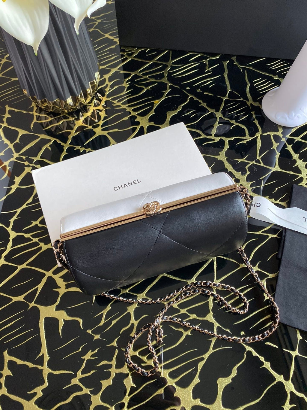 Chanel Mini Evening Bag 22cm Black And White