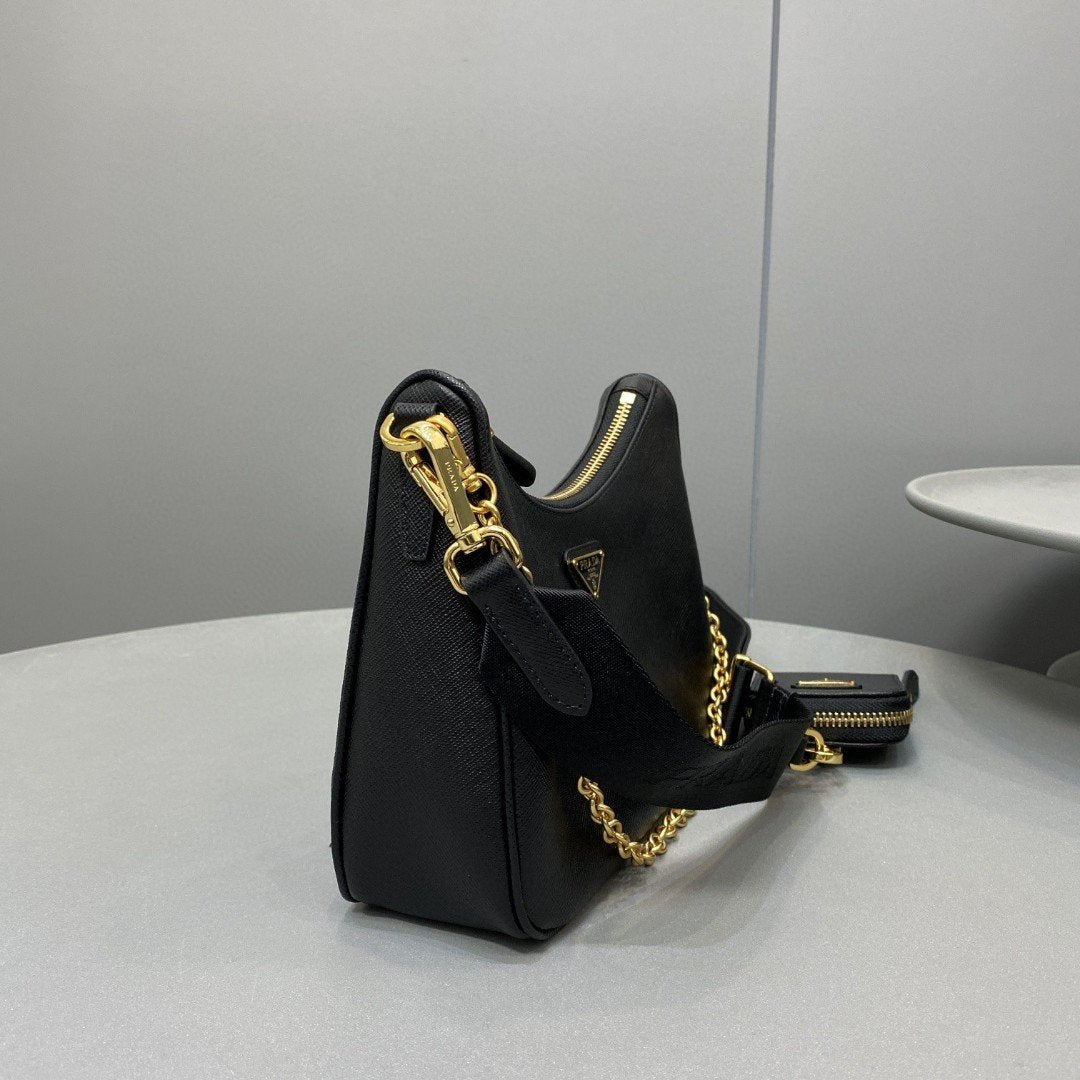 Prada System Nappa Patchwork Shoulder Bag Black For Women, Women’s Bags 9.4in/24cm