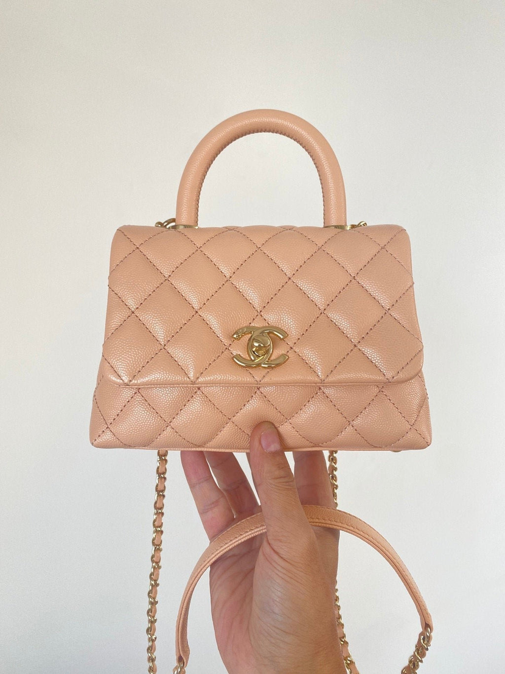 Chanel Flap Bag With Top Handle 19cm Light Brown