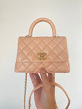 Chanel Flap Bag With Top Handle 19cm Light Brown