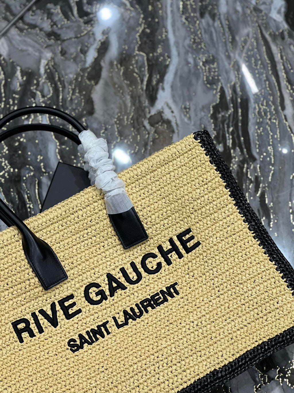 Saint Laurent Rive Gauche Tote Bag In Raffia 48cm