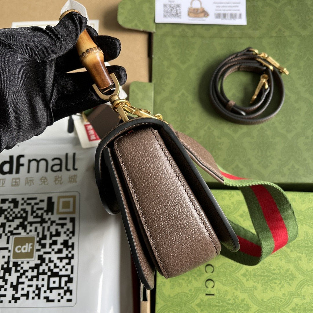 Gucci Bamboo 1947 Jumbo GG Small Top Handle Bag Camel And Ebony Jumbo GG Canvas Brown For Women 8.3in/21cm