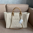 Chanel Deauville Tote 40cm Tweed Bag with Pearl Embroidery Spring/Summer Collection White