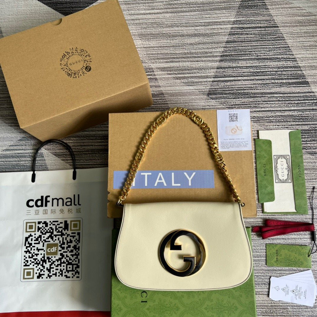 Gucci Blondie Shoulder Bag White For Women, Women’s Bags 11in/28cm