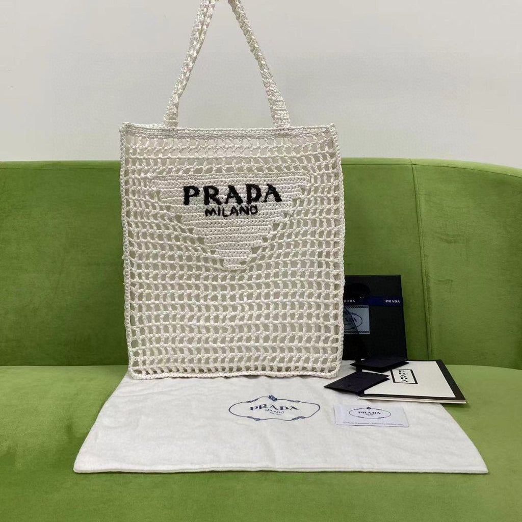 Prada Raffia Tote Bag White For Women, Women’s Bags 14.9in/38cm