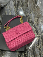 Saint Laurent Niki Medium Chain Bag In Rafia For Women 28cm Pink YSL 632539FAABR9083