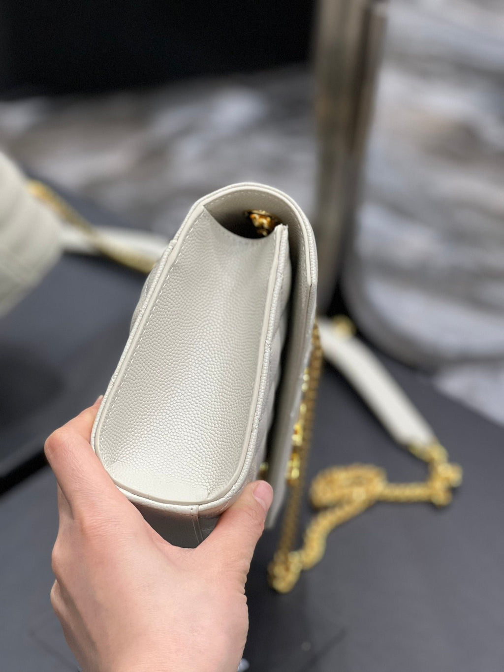 Saint Laurent Small Bag In Mix Matelasse 21cm Beige