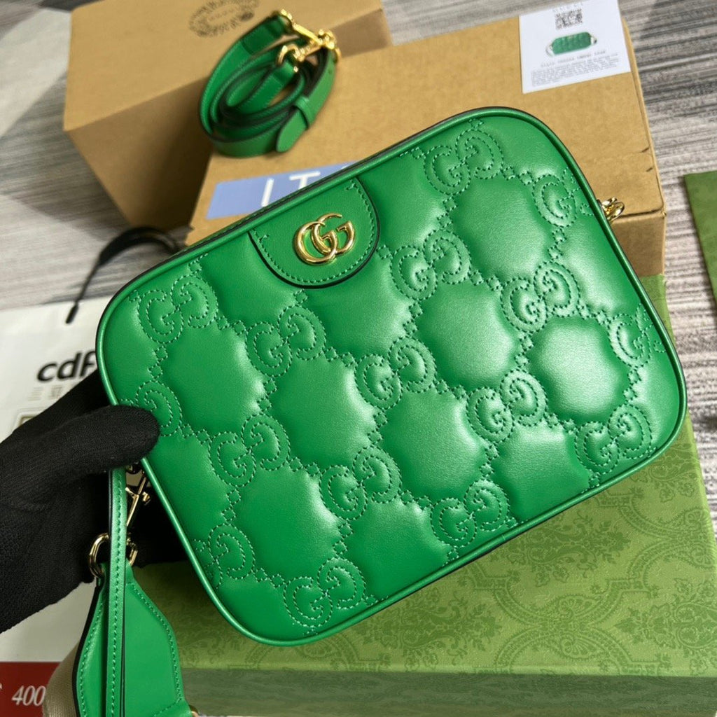 Gucci Matelasse Shoulder Bag Green For Women, Women’s Bags 8.5in/22cm