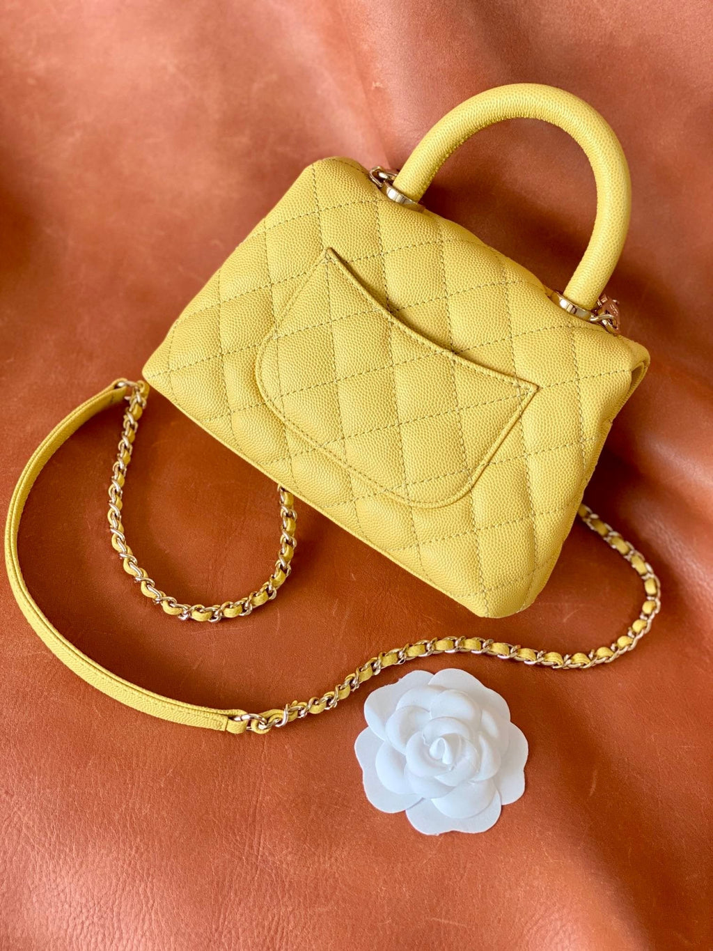 Chanel Flap Bag With Top Handle 19cm Yellow