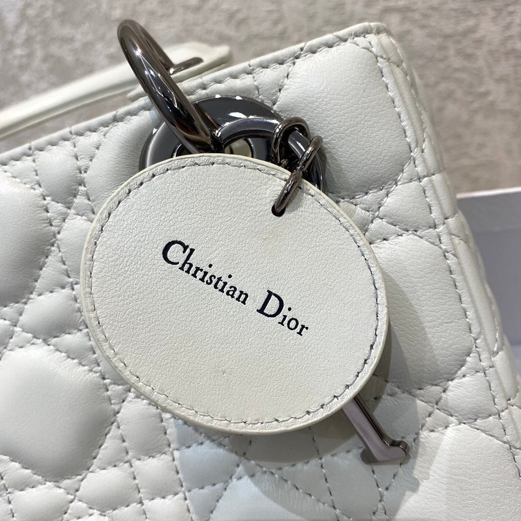 Christian Dior Lady Dior Bag Metal Hardware Spring Collection 20cm White