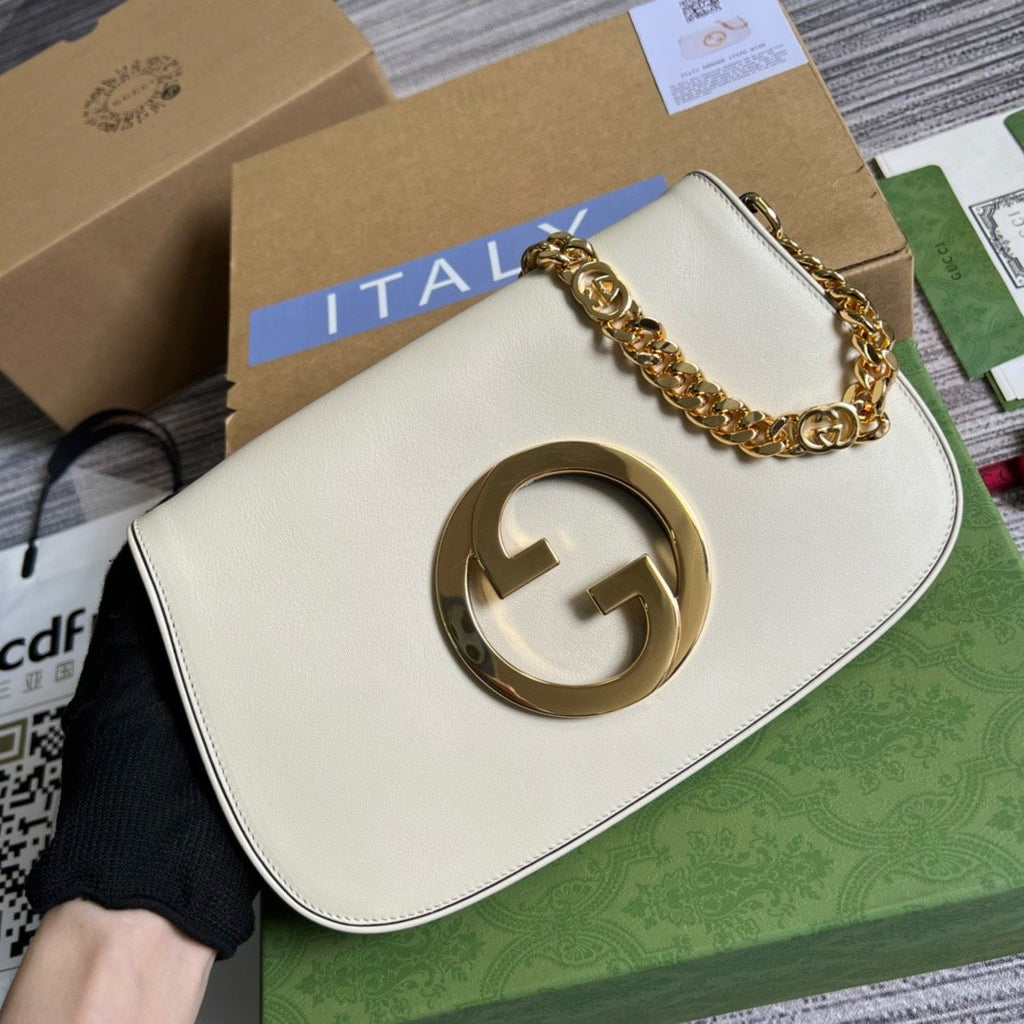 Gucci Blondie Shoulder Bag White For Women, Women’s Bags 11in/28cm