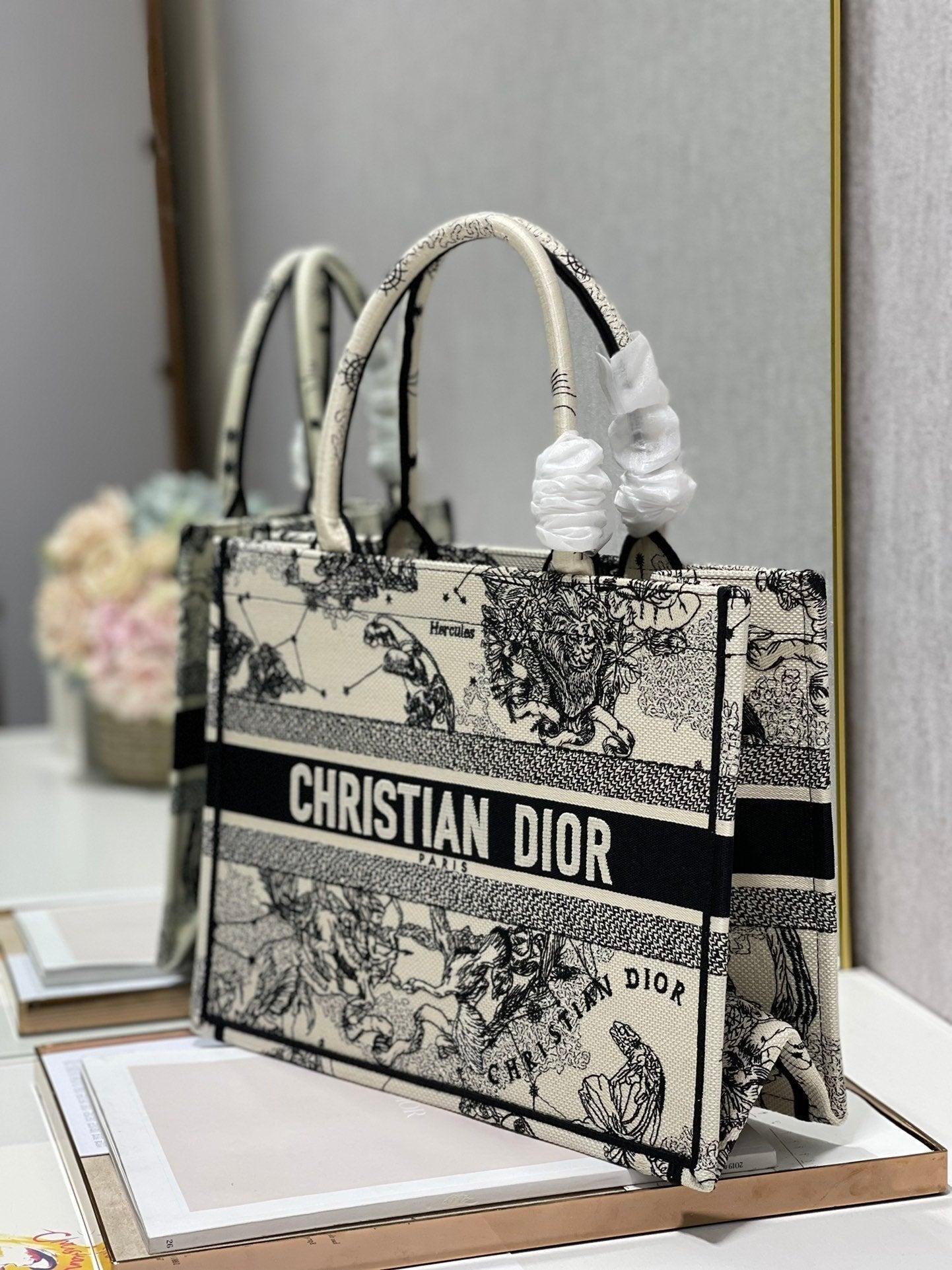 Christina Dior Medium Book Tote Bag 36cm Black/White